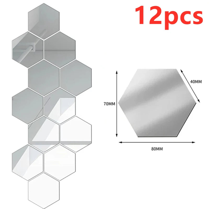 3D-Sechseck-Spiegel-Wandaufkleber