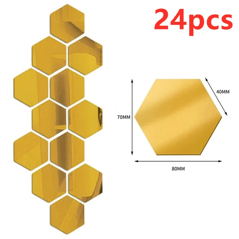 3D-Sechseck-Spiegel-Wandaufkleber