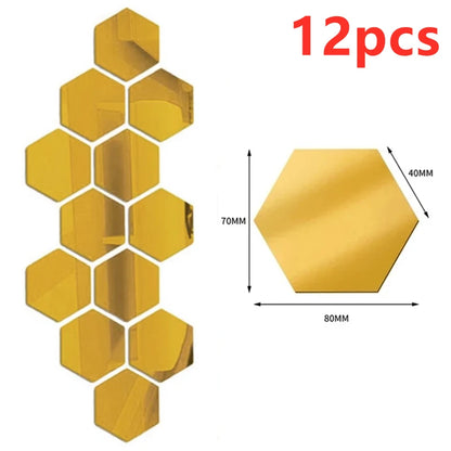 3D-Sechseck-Spiegel-Wandaufkleber